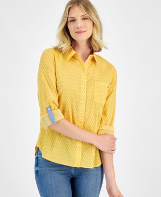 Nautica Jeans Womens Stamp-Leaf Roll-Tab Sh Gldn Glow L