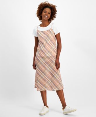 Nautica Jeans Womens Plaid Layered-Look Mid Tiger Eye XL