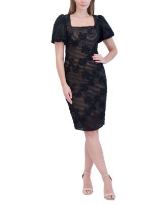 Eliza J Womens 3D Floral Square-Neck Black 12