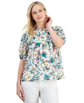 Nautica Jeans Womens Floral-Print Popover P White M