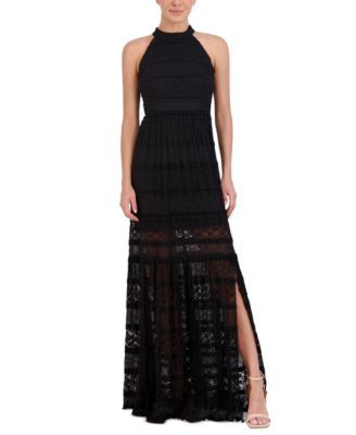 Eliza J Womens Lace Mock-Neck Side-Sl Black 6