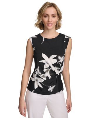Calvin Klein Womens Printed Sleeveless Top Pear Multi XL
