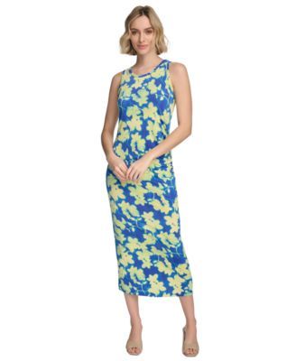 Calvin Klein Womens Sleeveless Printed Mid Dazzling Blue Multi L