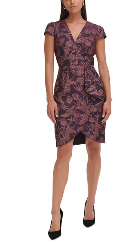 Vince Camuto Womens Jacquard Ruffled Bodyc Aubergine 6