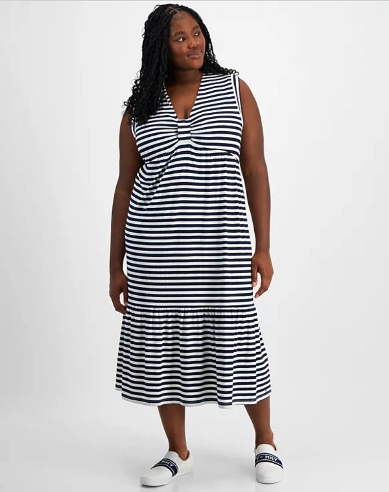 Tommy Hilfiger Plus Size Striped Sleeveless M Sky CaptainIvory 2X
