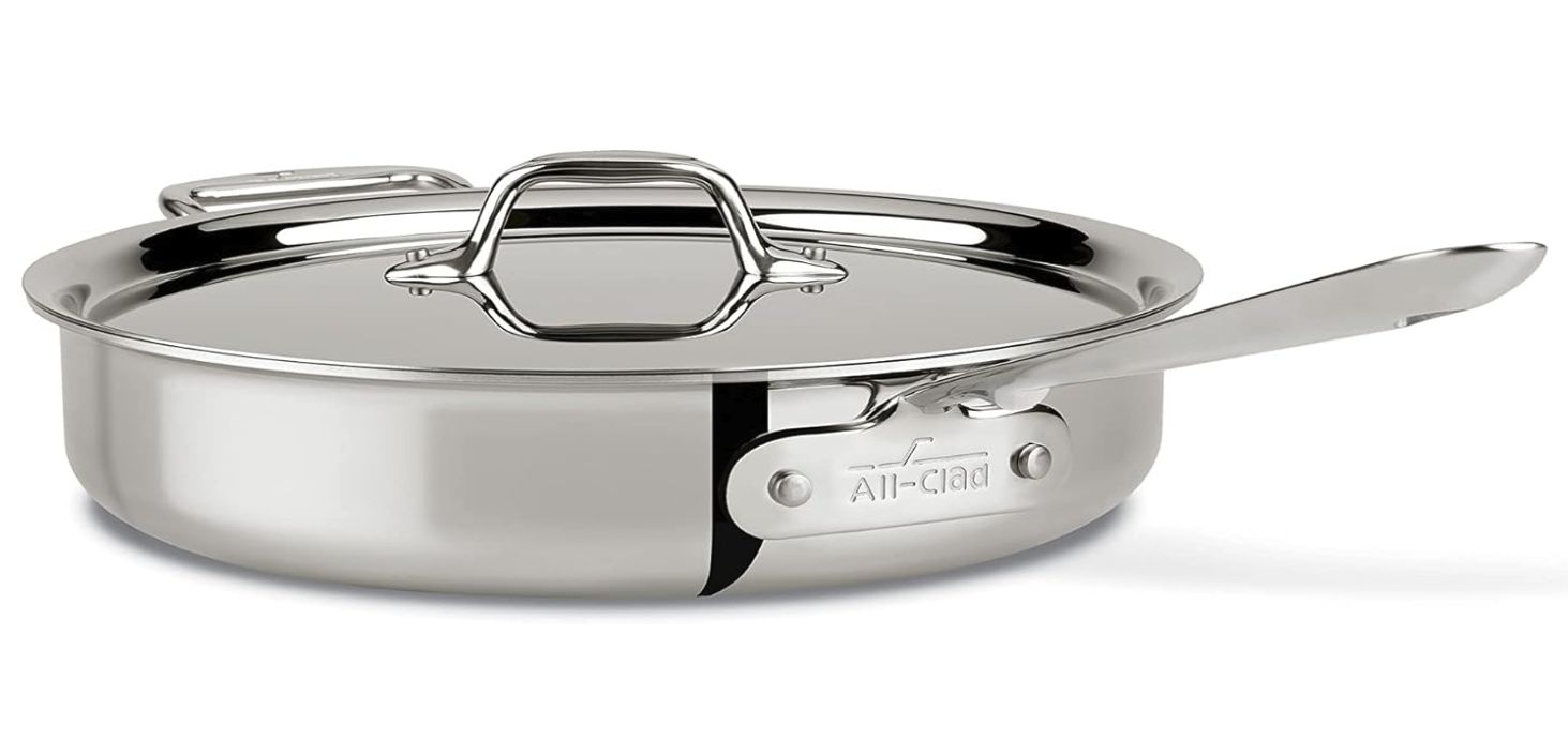 All-Clad D3 3-Ply Stainless Steel Sauté Pan with Lid &amp; Handle 3 Quart, Induction, Oven Broiler Safe 600F, Multi-Cooktop, Deep Frying Pan, Everyday Pan, Skillet, Pots and Pans, Cookware, Kitchen Silver