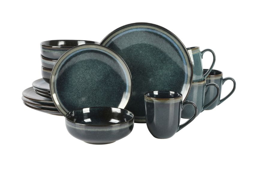 Laurie Gates Novara 16 Piece Round Stoneware Dinnerware Set in Blue