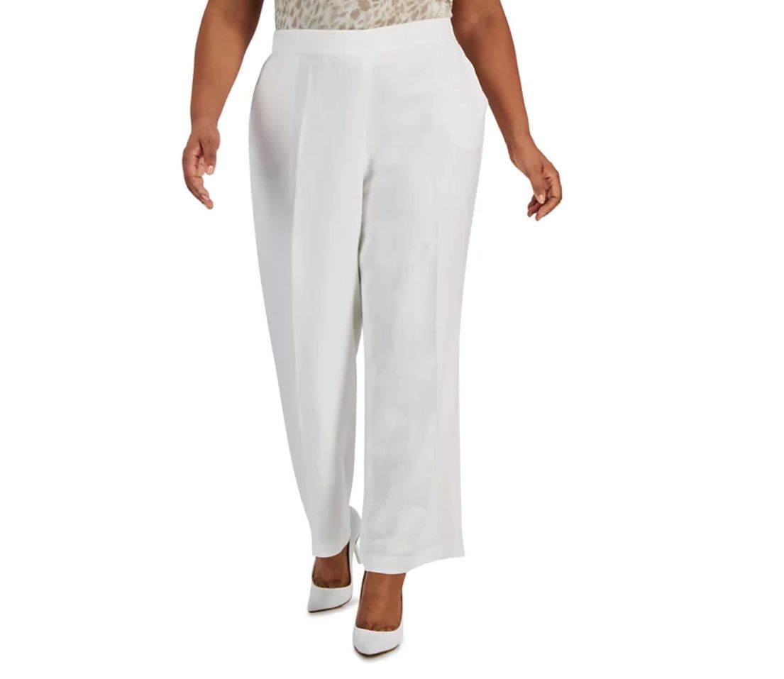 Kasper Plus Size Mid Rise Straight-Le Lily White 3X