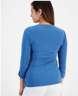 Jones New York Petite 34-Sleeve D-Ring Wrap Blue Lagoon PXS
