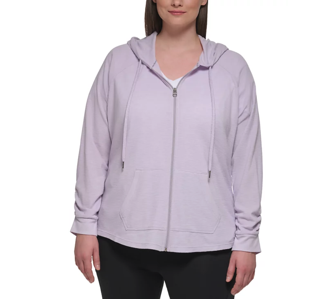 Calvin Klein Performance Felpa con cappuccio e zip a maniche increspate, Xs-3X - Orchidea - Foto 4 di 4
