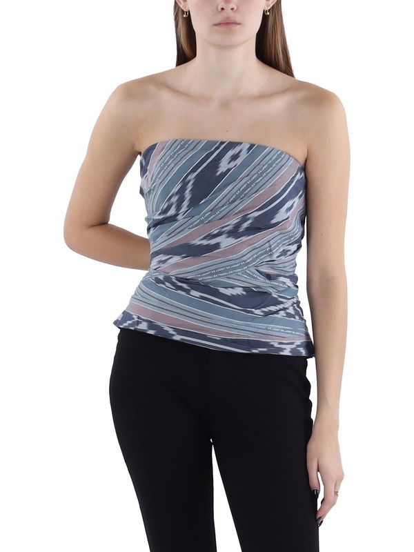 Lauren Ralph Lauren Women's Geo Stripe Cotton Strapless Blouse Navy Multi 12