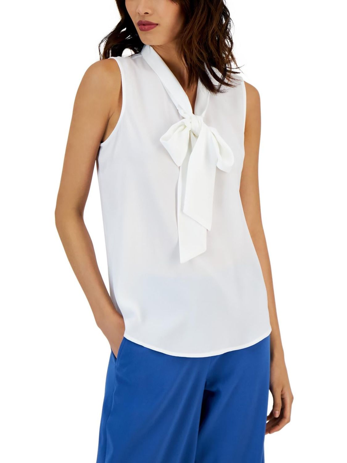Tahari Asl Women&#39;s Bow-Trimmed V-Neck Sleeveless Blouse