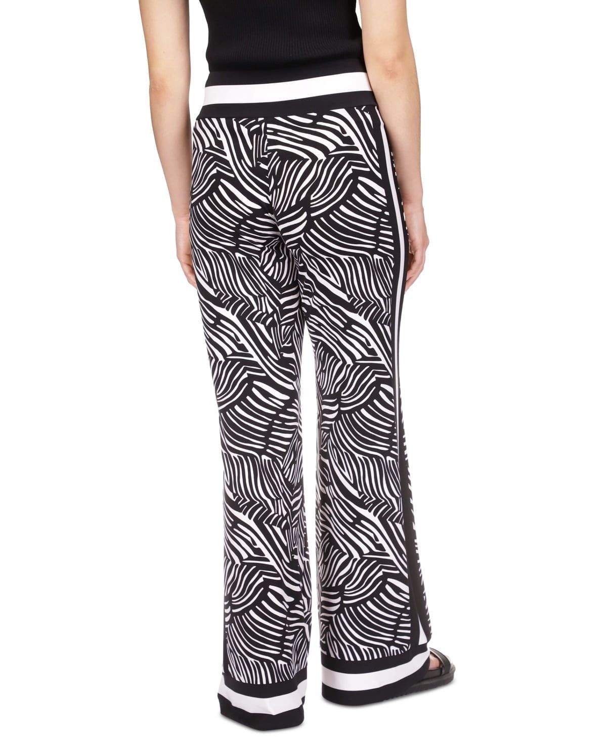 Michael Michael Kors Petite Zebra-Print Border-Hem Wide-Leg Pants - Black/White