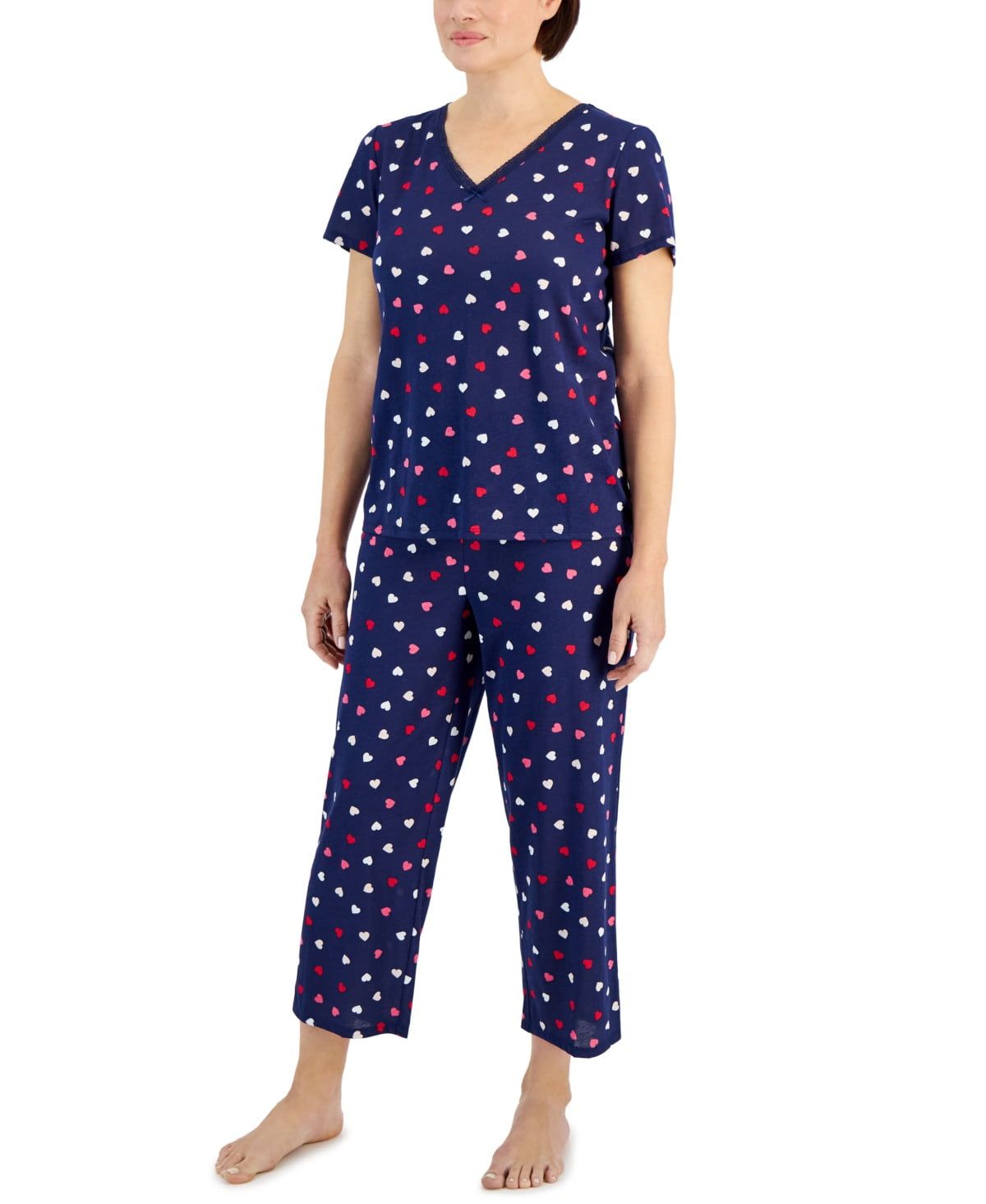 Charter Club Women&#39;s 2-Pc. Cotton Cropped Pajamas Set,  - Multi Hearts