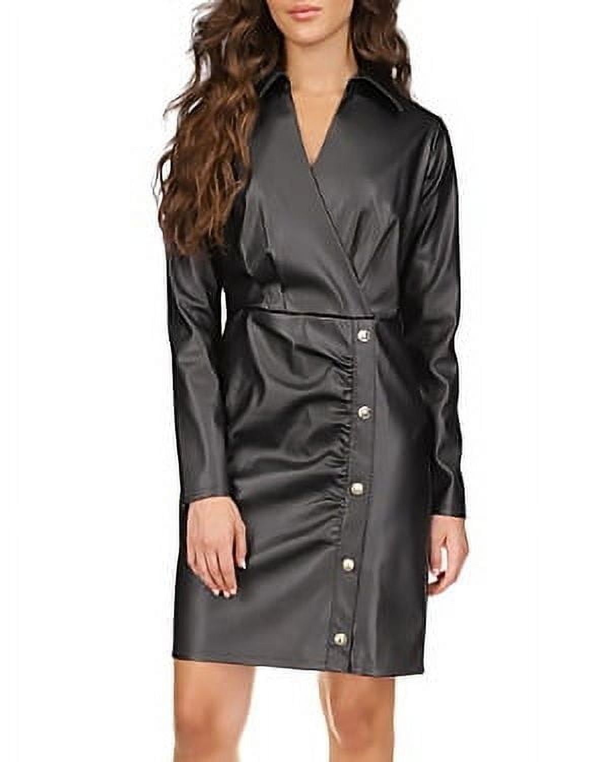 Michael Michael Kors Women&#39;s Surplice-Neck Faux-Leather Dress - Black