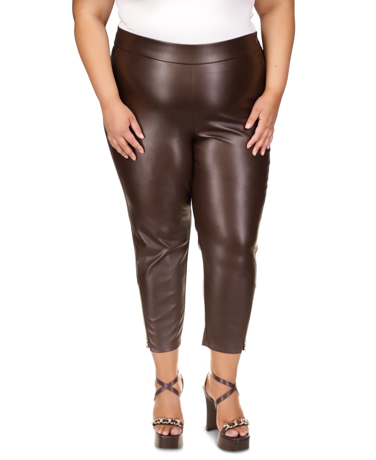 Michael Michael Kors Plus Size Faux-Leather Skinny Ankle Pants - Chocolate