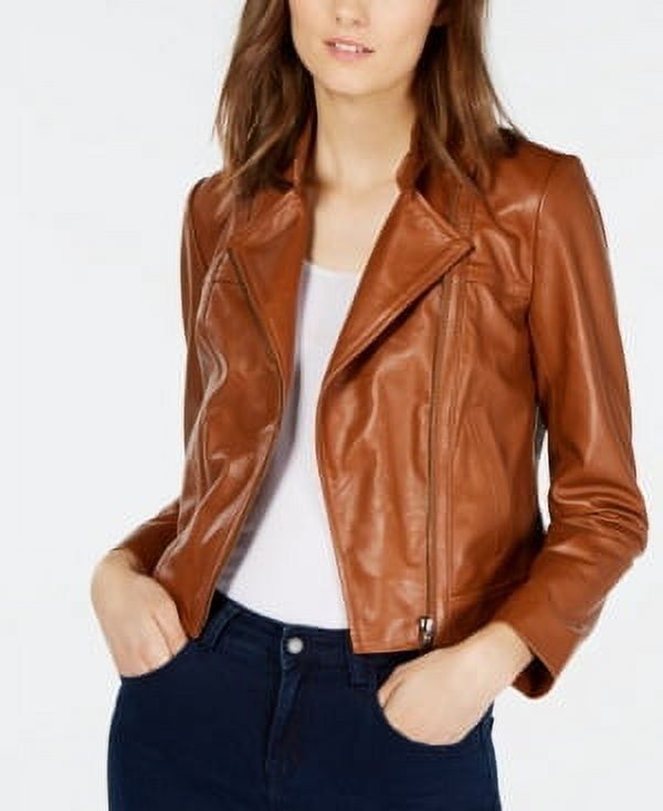 Michael Michael Kors Leather Moto Jacket, Regular &amp; Petite Sizes - Luggage