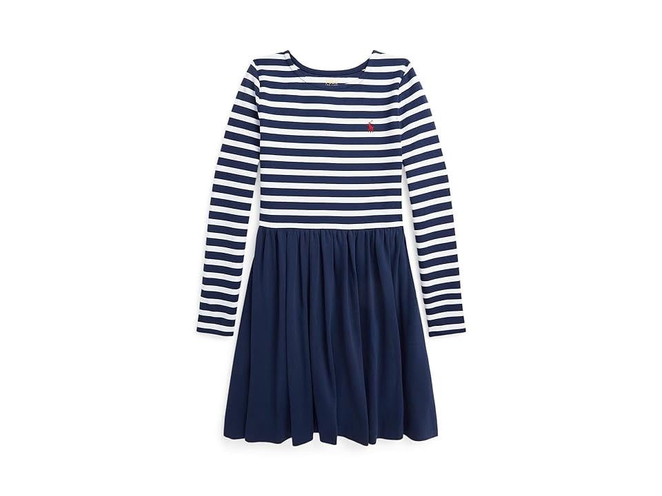 Polo Ralph Lauren Kids Striped Stretch Ponte Dress (Toddler/Little Kid) (Newport Navy W/White) Girl&#39;s Dress