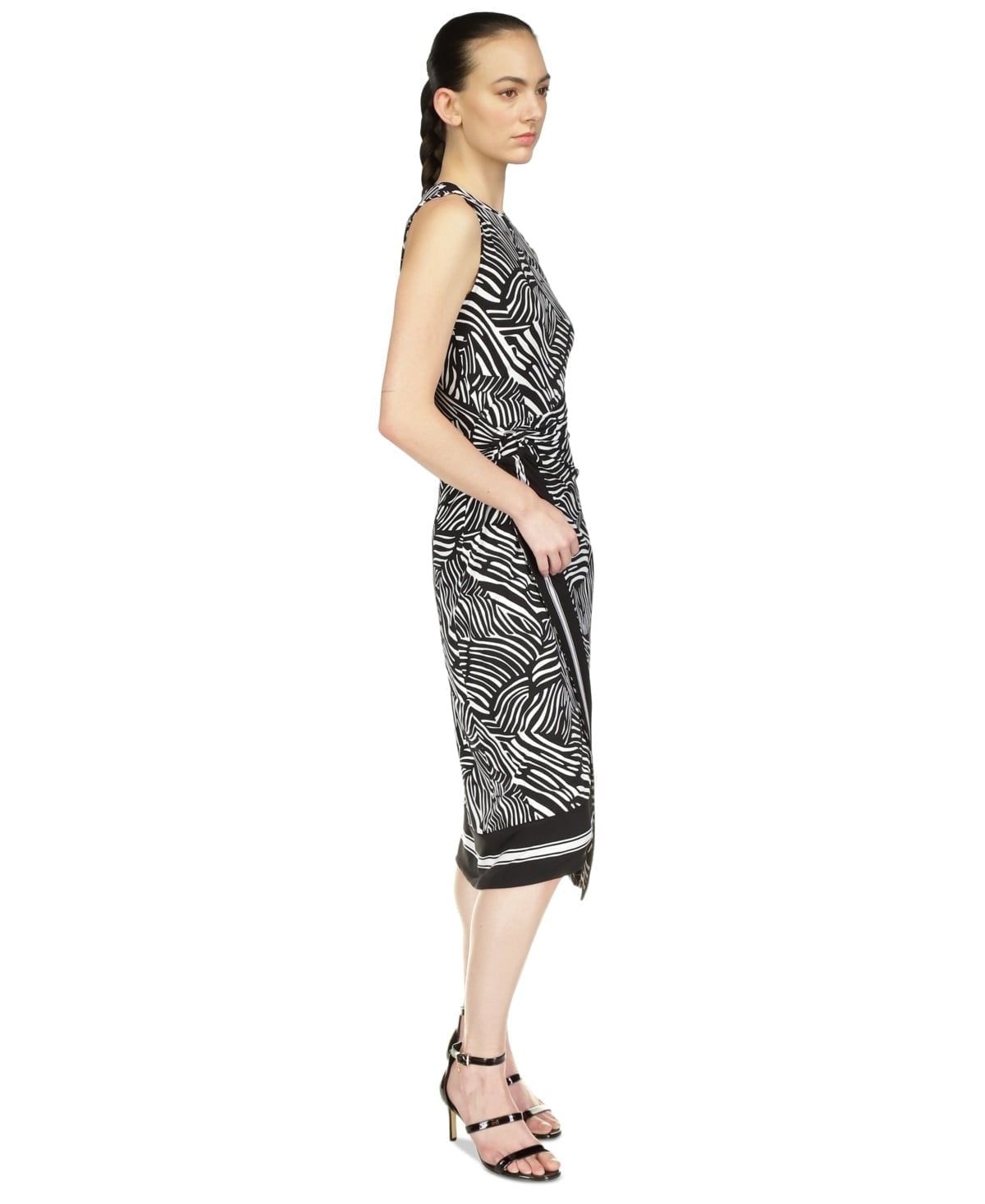 Michael Michael Kors Women&#39;s Zebra-Print Faux Wrap MIDI Dress, Regular &amp; Petite - Black/White