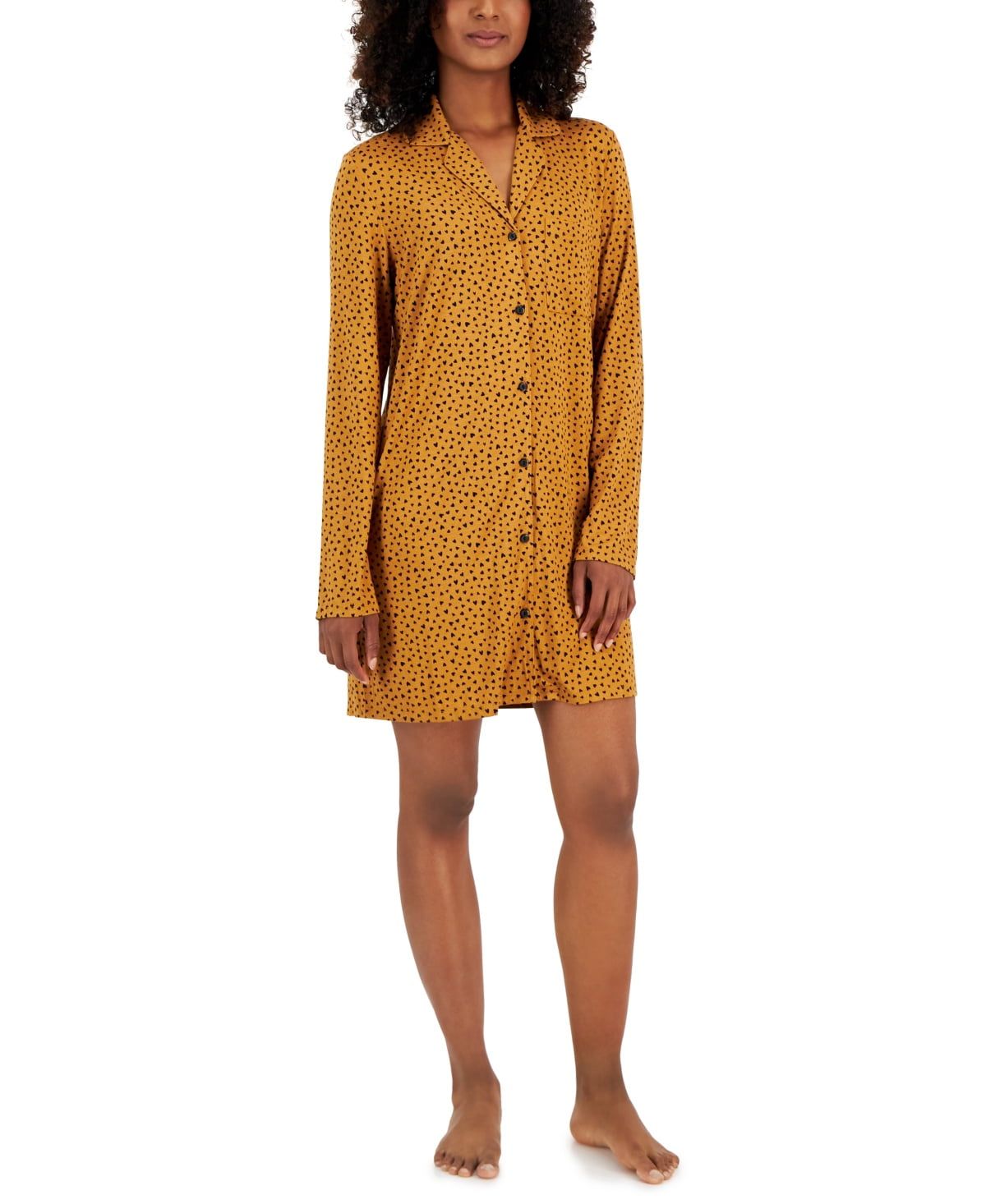 Jenni Womens Notched-Collar Long-Sl Tiny Heart XS