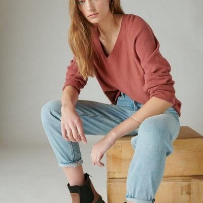 Lucky Brand Cloud Soft V Neck Sweater - Women&#39;s Clothing Tops Sweaters in Apple Butter, Size M