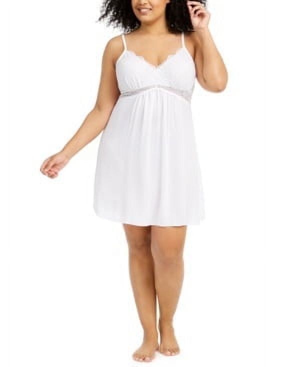 INC Plus Size Lace Chiffon Nightgown, - Bright White