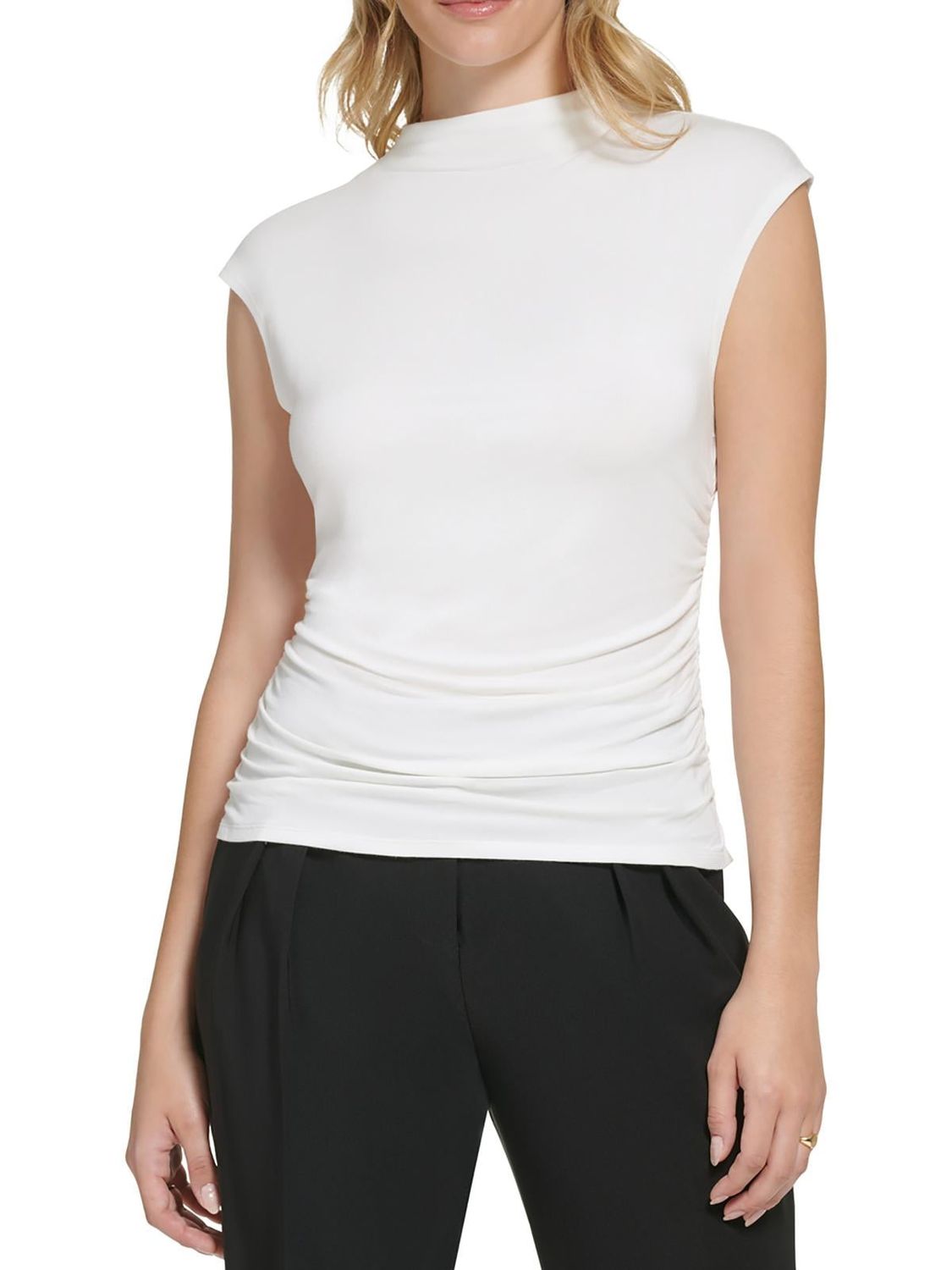 Calvin Klein Womens Mock Neck Cap Sleeve Blouse