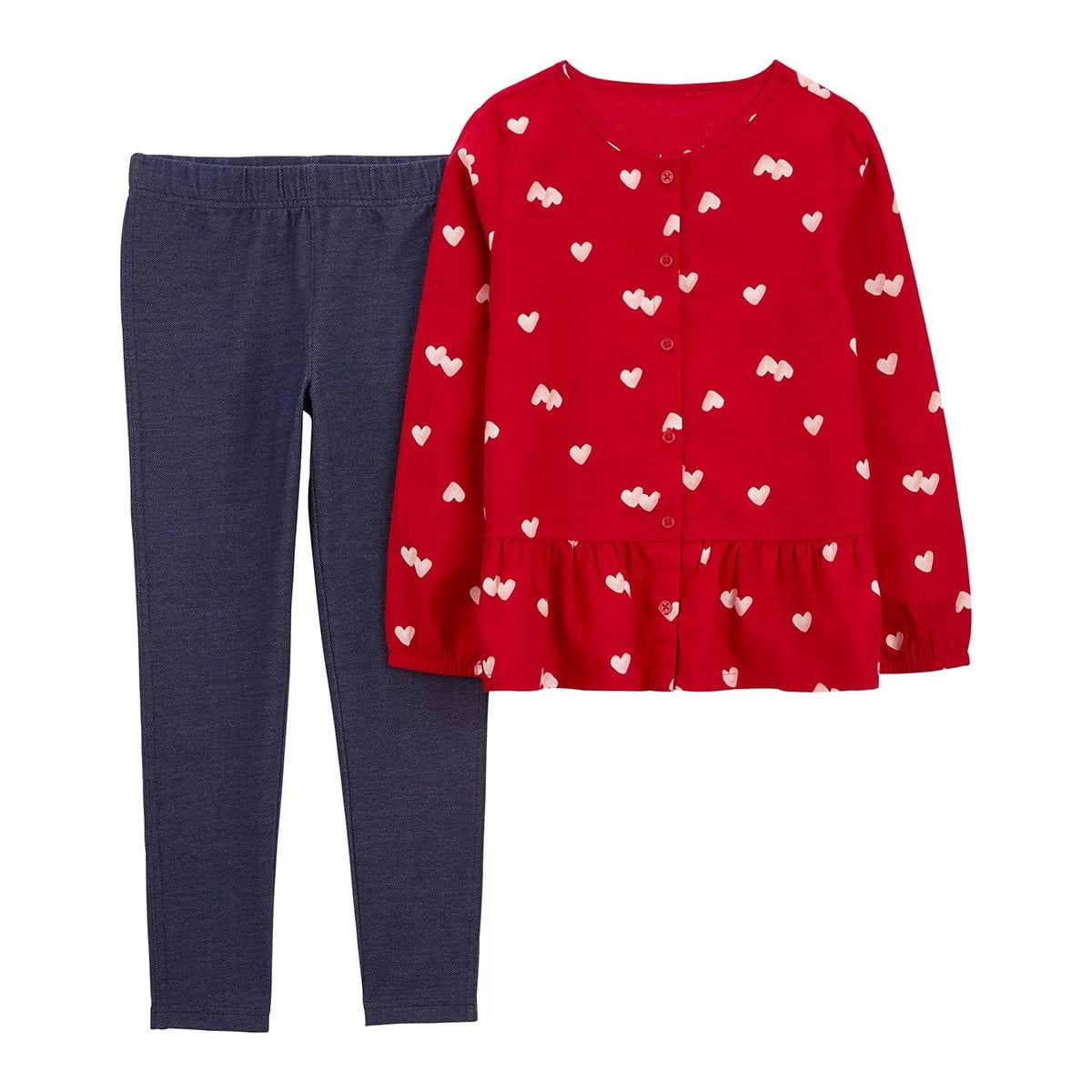 Carter&#39;s Toddler Girls Heart-Print Top and Knit Denim Leggings, 2 Piece Set - Red