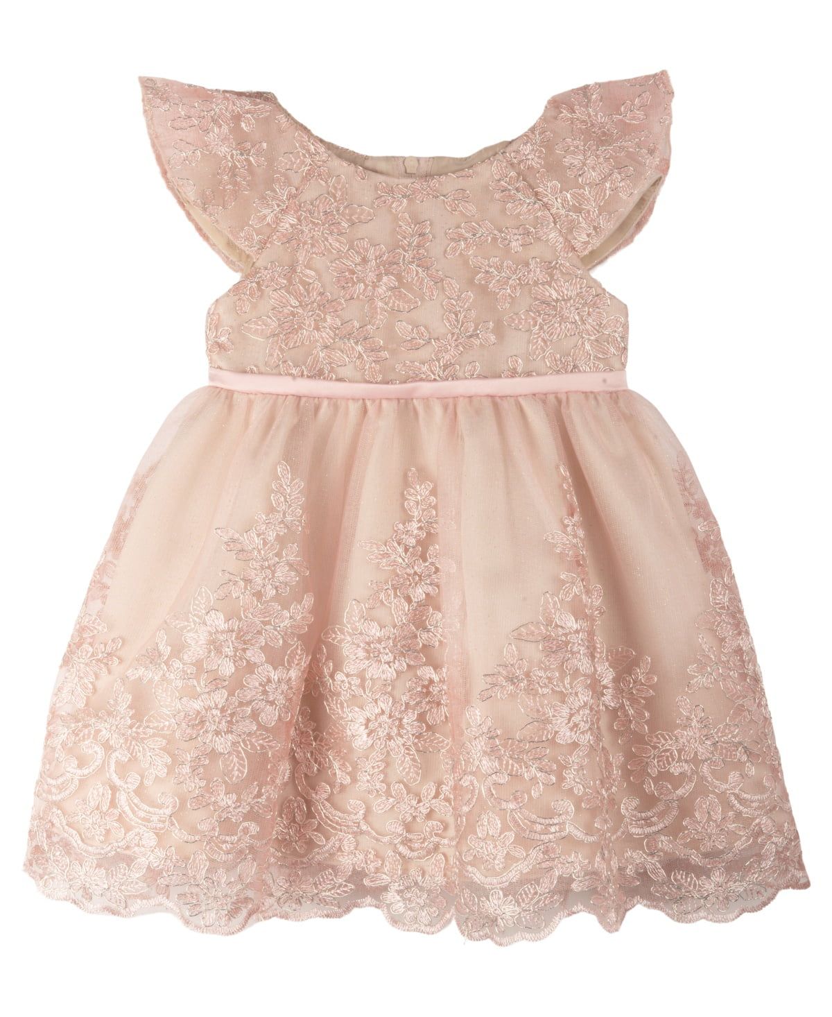 Rare Editions Baby Girls Social Dress with Lace Embroidery - Blush