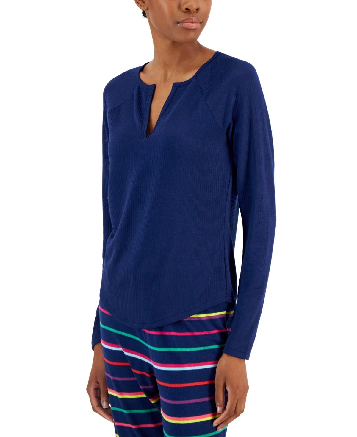 Jenni Womens Split-Neck Pajama Top Deepest Sapphire M