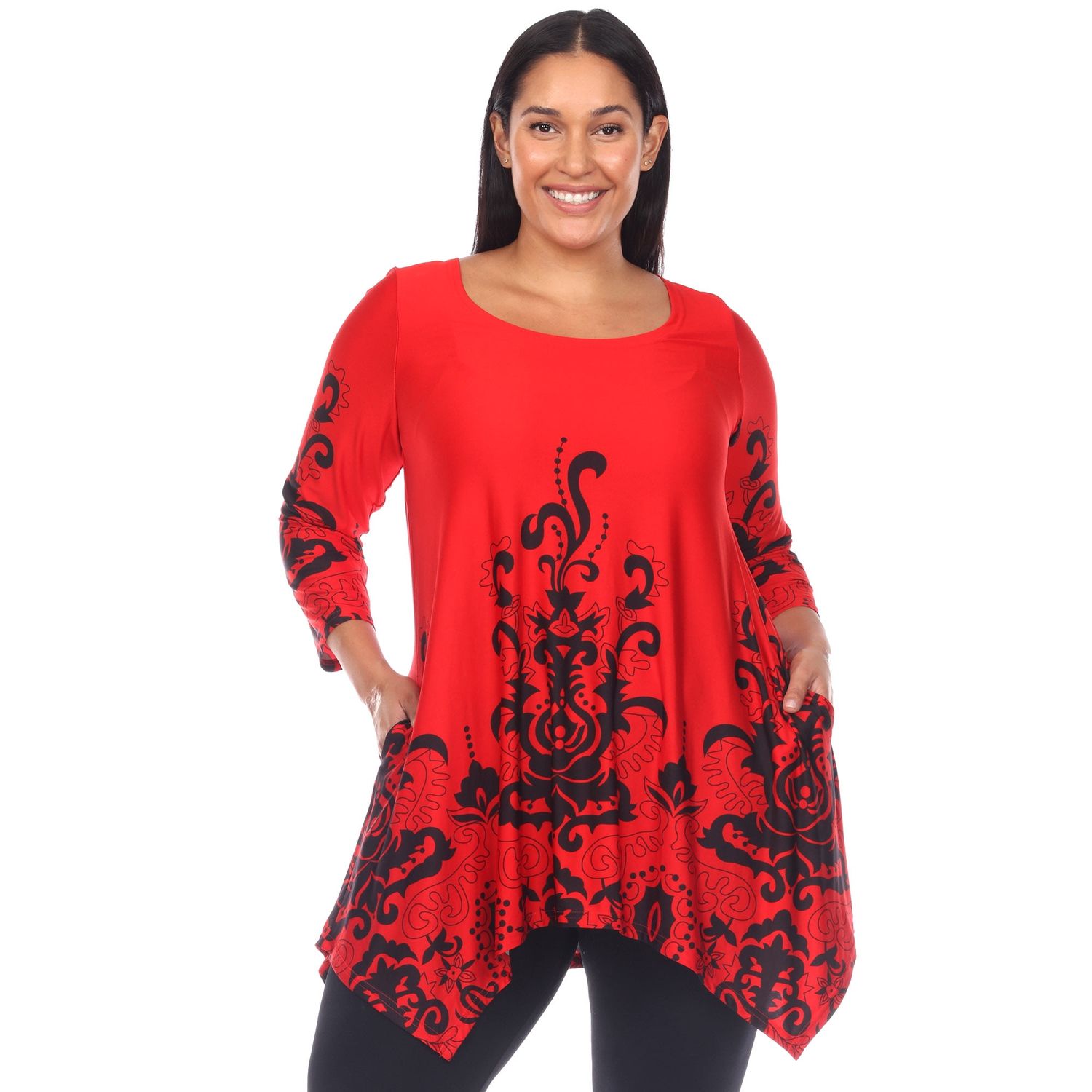 White Mark Plus Yanette Tunic Top - Red - 3X