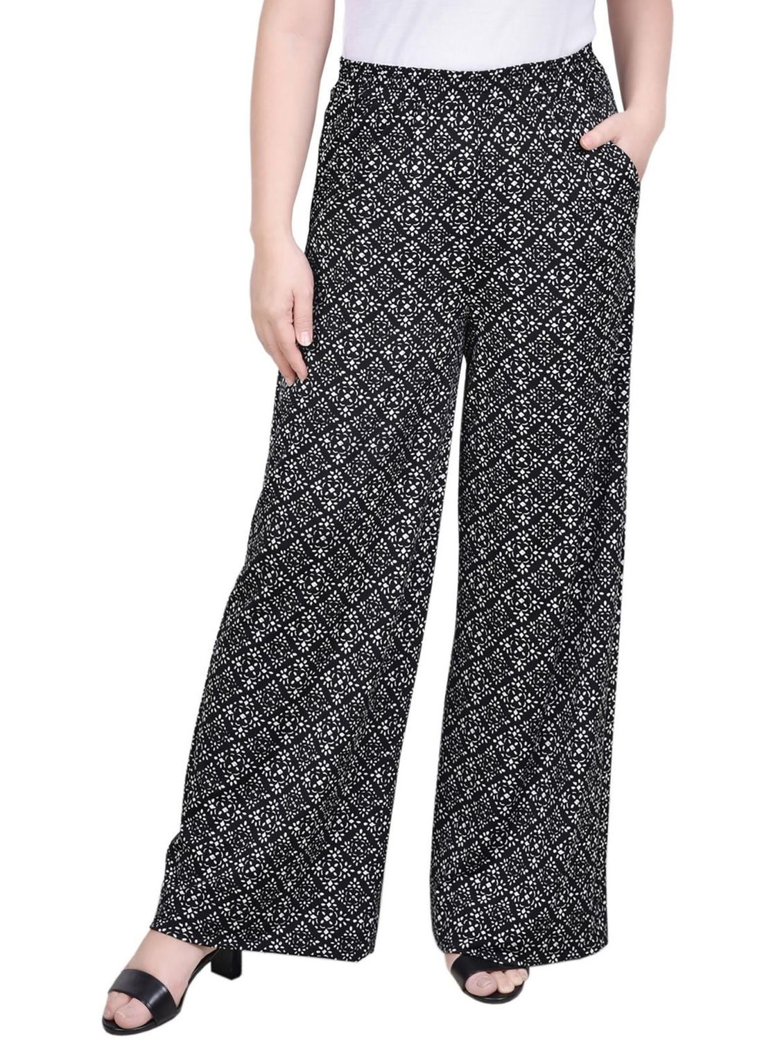 Petites Womens Woven Polyester Wide Leg Pants