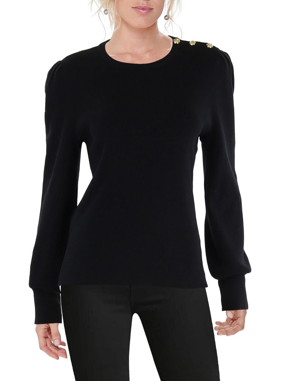 Lauren Ralph Lauren Women&#39;s Button-Trim Ribbed Cotton-Blend Sweater, Regular and Petite - Polo Black