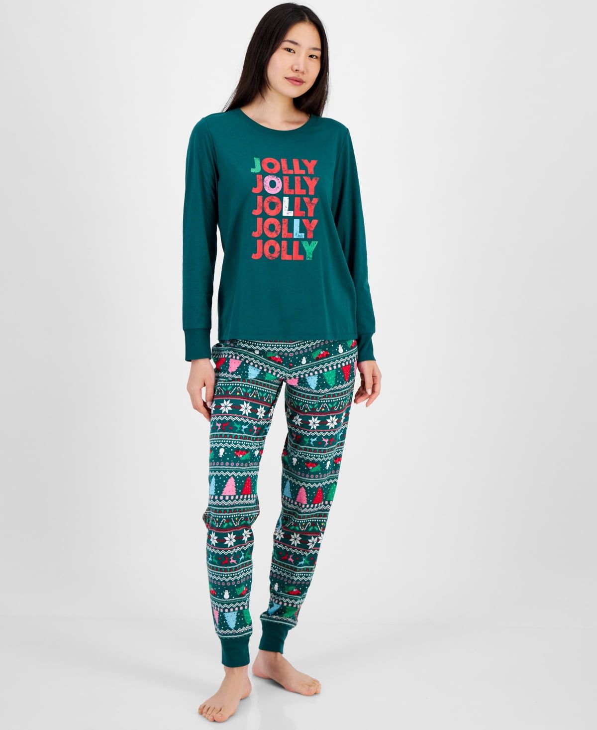 Matching Family Pajamas Women&#39;s Mix It Jolly Fair Pajamas Set, - Holiday Fairisle