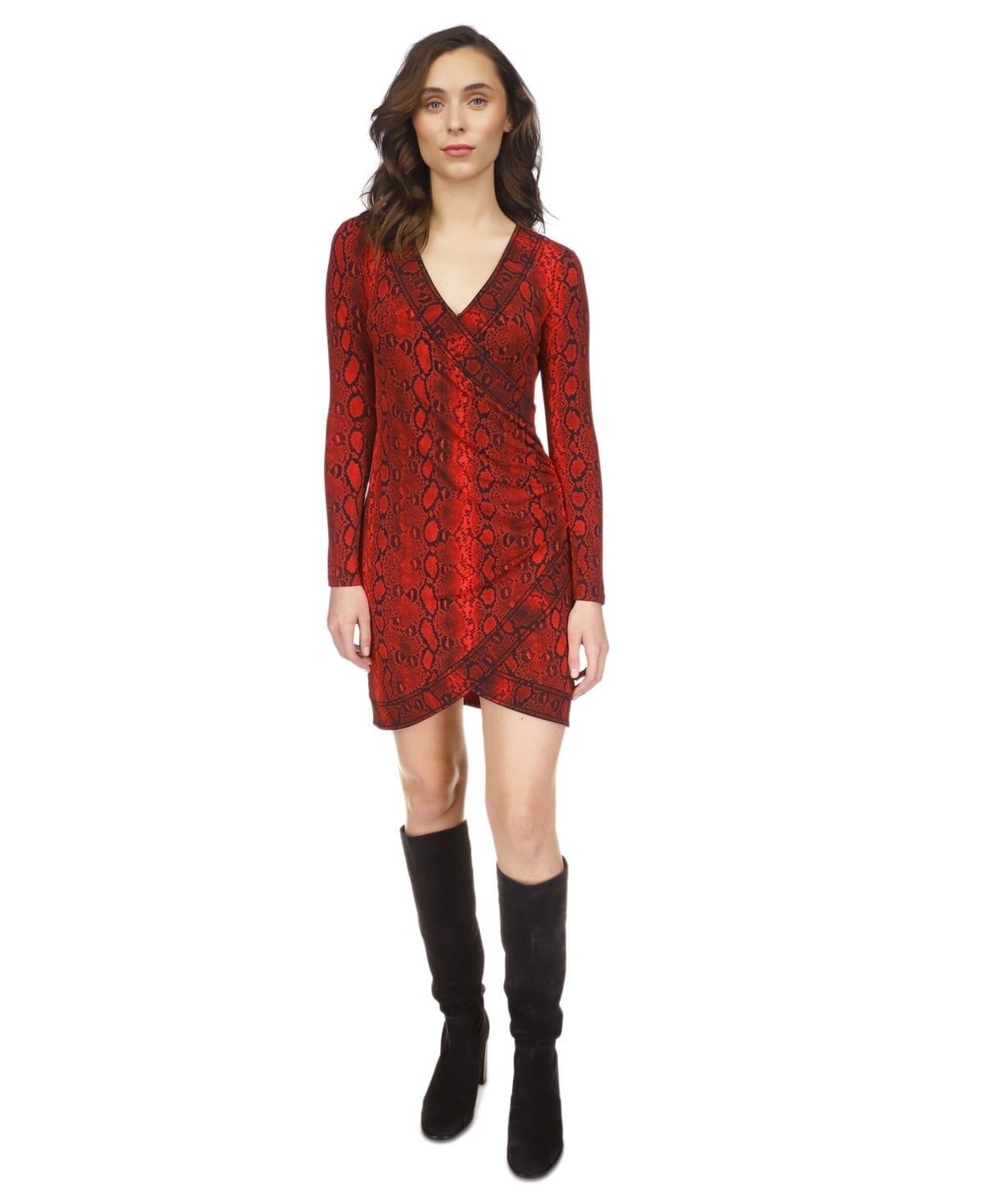 Michael Michael Kors Petite Crossover Border Snakeskin-Print Mini Dress - Crimson