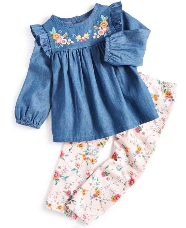 First Impressions Baby Girls Denim Top and Leggings, 2 Piece Set, - Authentic