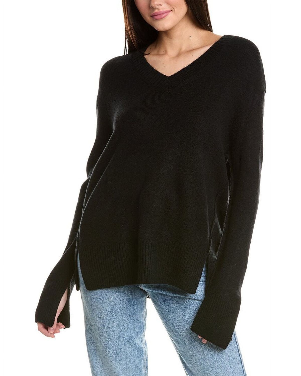 Vince Camuto Womens Contrast Chain Stitch Sweater  M  Black
