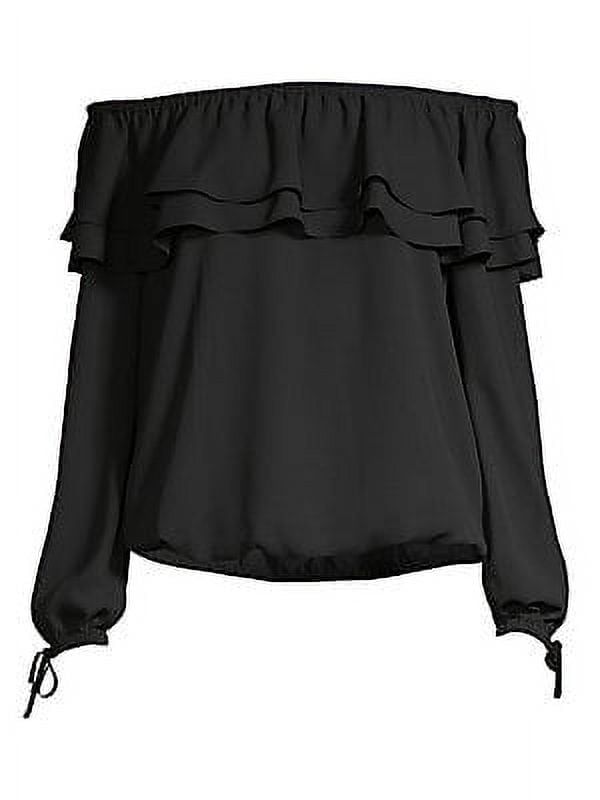 MICHAEL Michael Kors Ruffle Peasant Top (Black) Women&#39;s Clothing