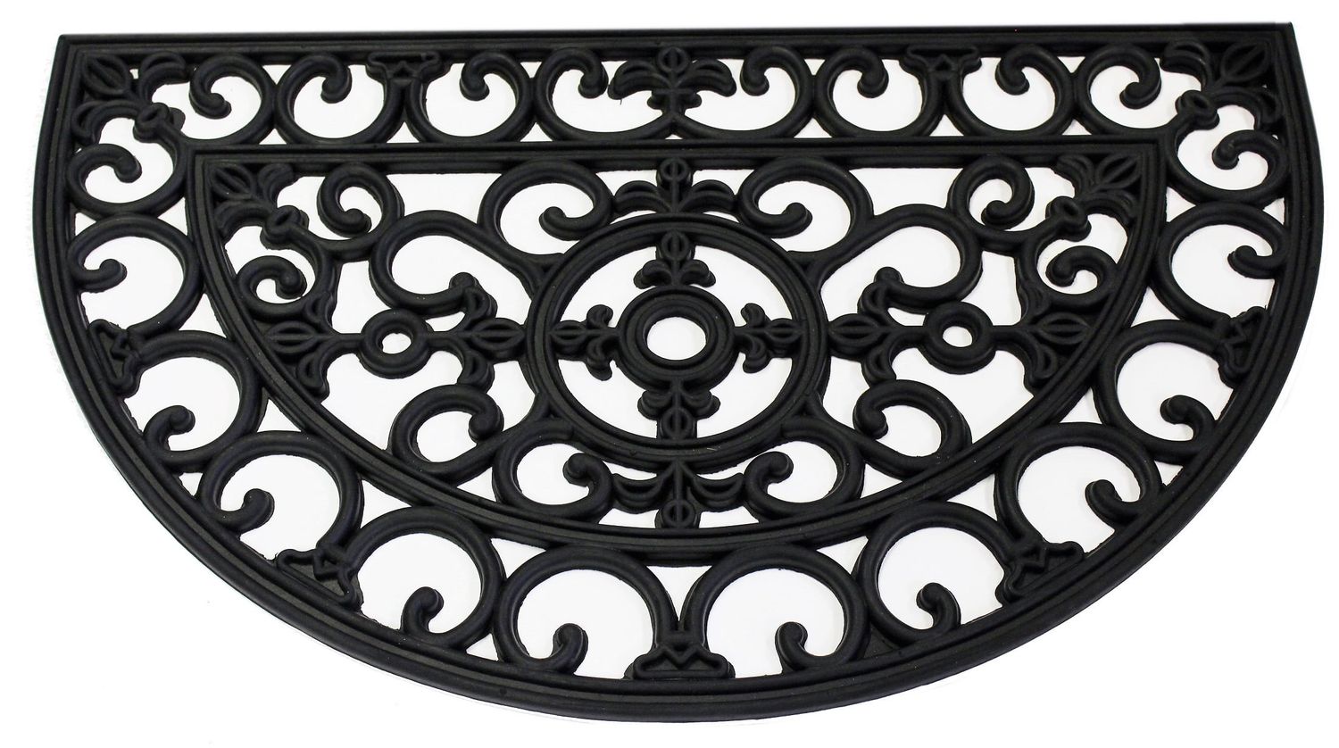 Envelor Fleur De Los Wrought Iron Half Round Rubber Entrance Mat Welcome Doormat, 16 in. X 24 in.