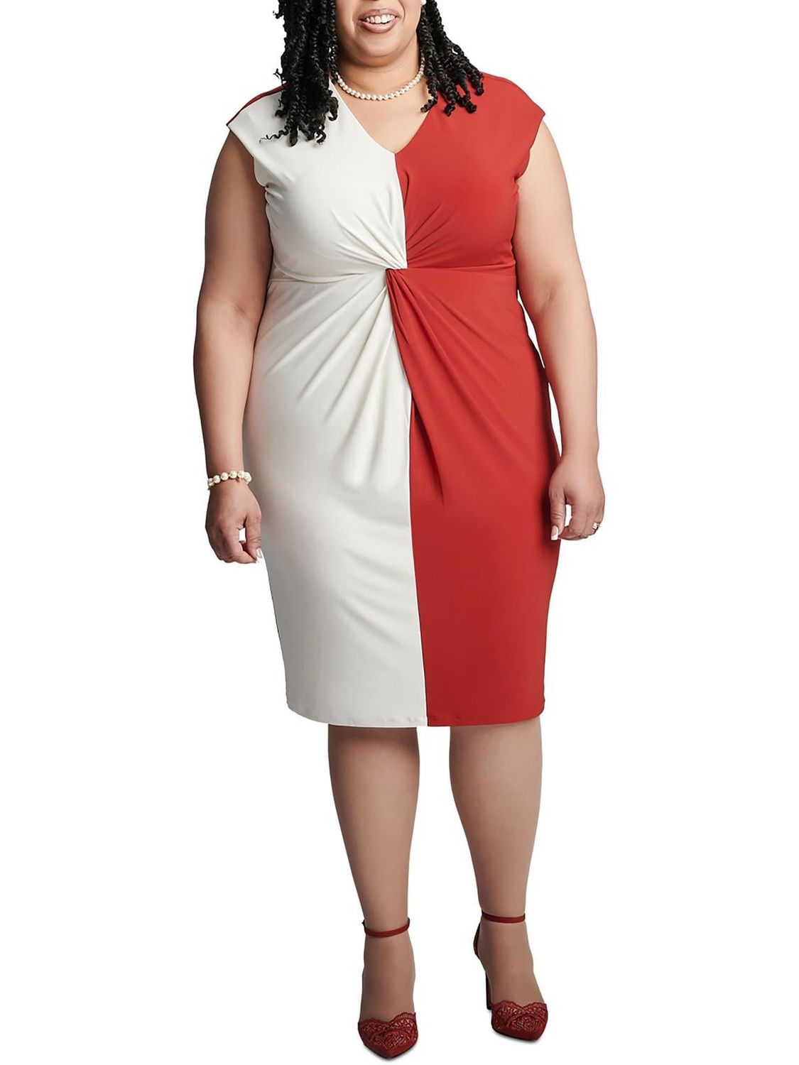 Kasper Womens Plus Colorblock Work Wear MIDI Dress