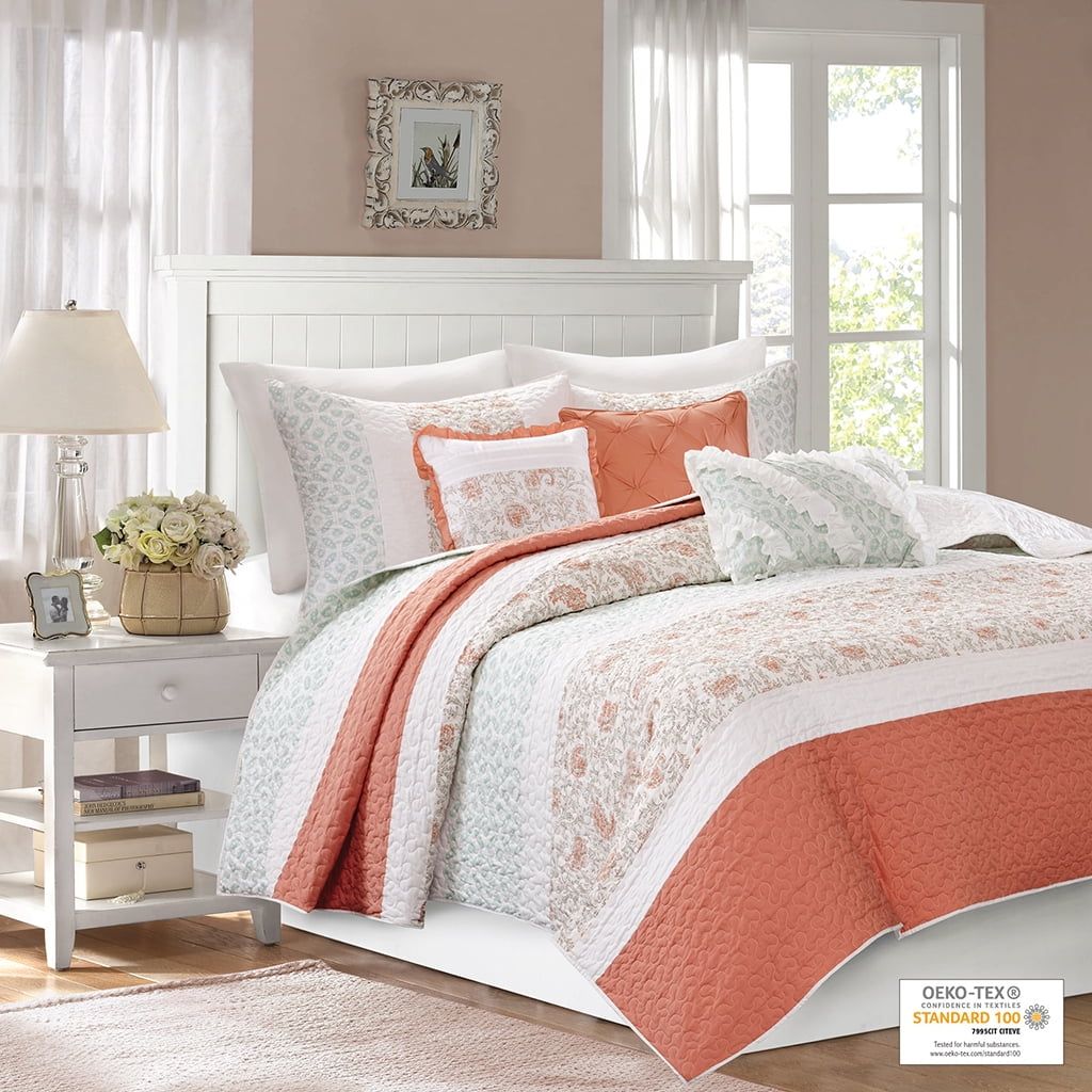 Vanessa Coral Cotton Full/Queen Percale Quilt Set