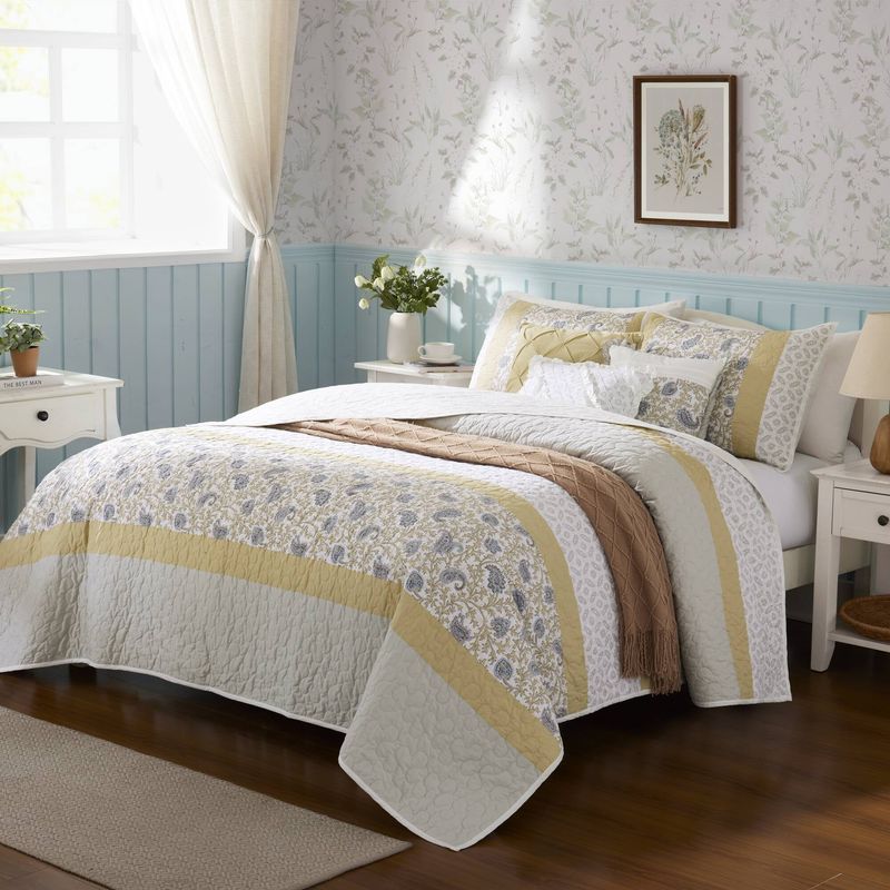 Vanessa 6-Piece Yellow Cotton Percale Full/Queen Quilt Set