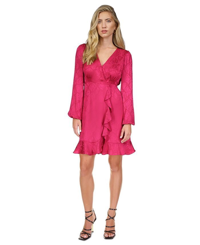 Michael Michael Kors Women&#39;s Jacquard Snakeskin-Print Ruffled Mini Dress, Regular &amp; Petite - Deep Fuchsia