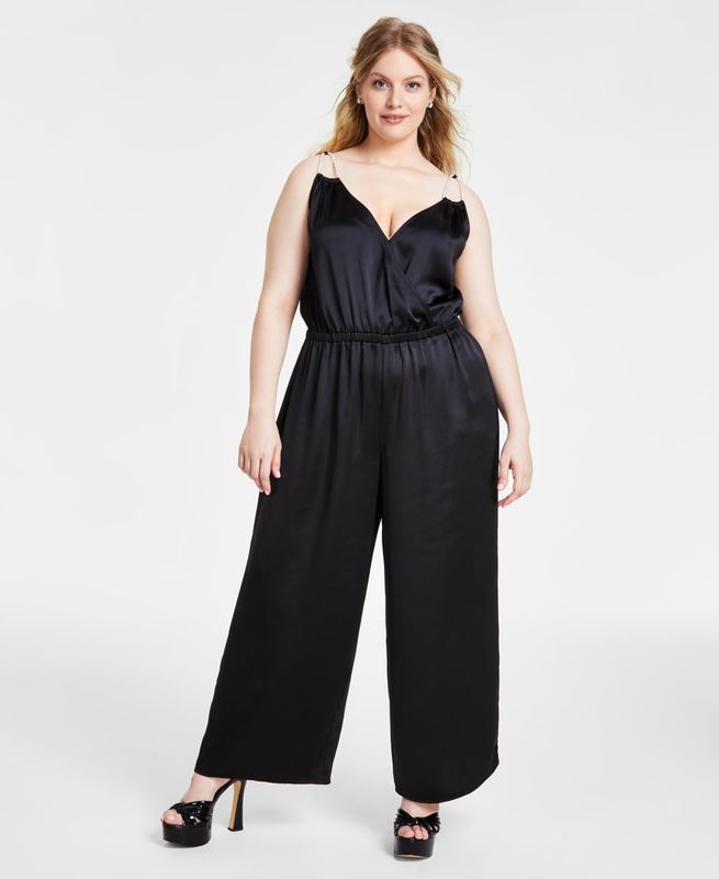 Michael Michael Kors Plus Size Rhinestone-Strap Jumpsuit - Black