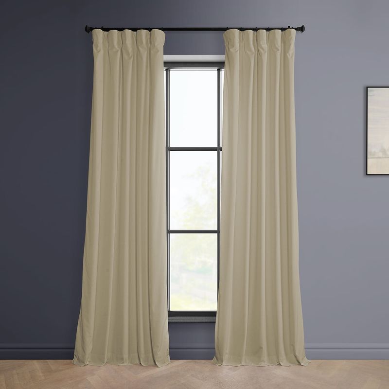Light Beige Velvet Rod Pocket Room Darkening Curtain - 50 in. W X 96 in. L Single Panel Window Velvet Curtain