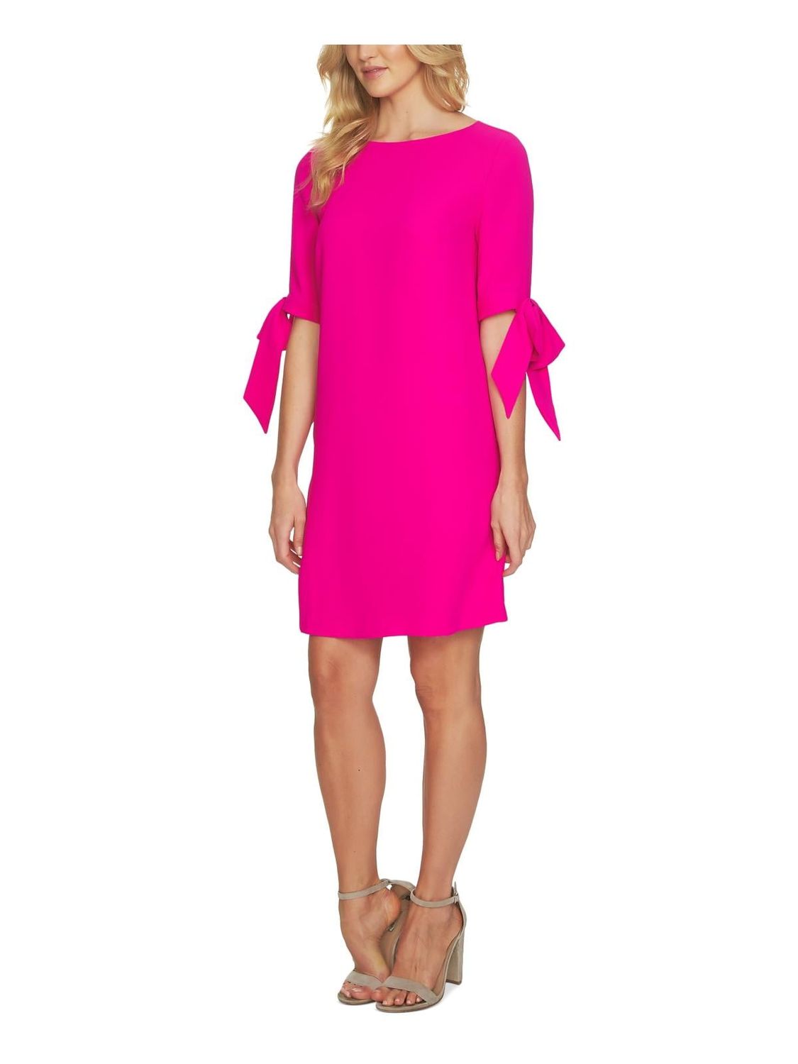 Womens Crepe Elbow Sleeves Shift Dress