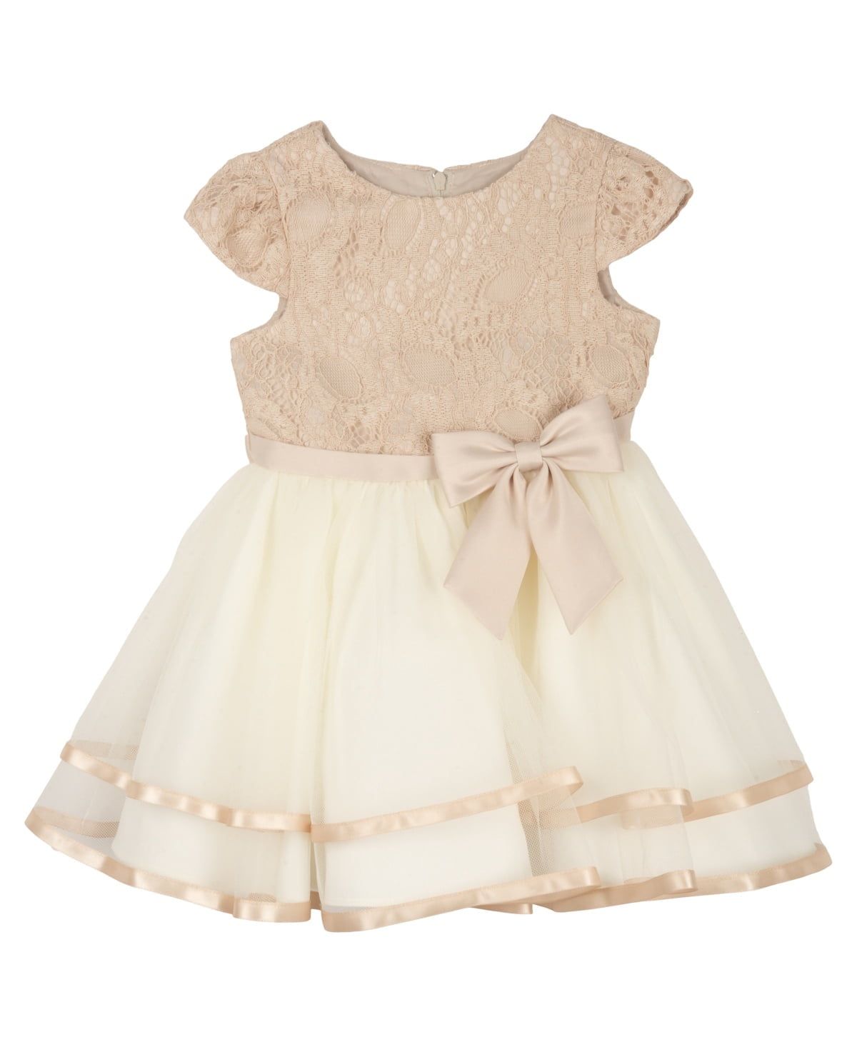Rare Editions Baby Girls Lace Cap Sleeve Tiered Mesh Skirt Dress - Taupe