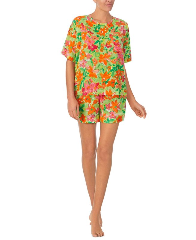 Sanctuary Women&#39;s 2-Pc. Floral Satin Boxer Pajamas Set - Lime Print