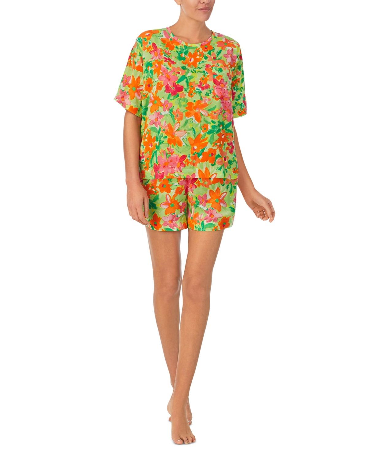 Sanctuary Women&#39;s 2-Pc. Floral Satin Boxer Pajamas Set - Lime Print
