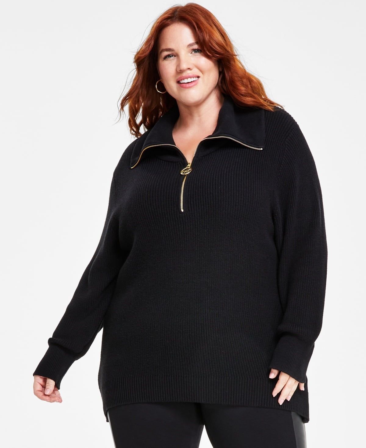 Michael Michael Kors Plus Size Wing-Collar Sweater - Black